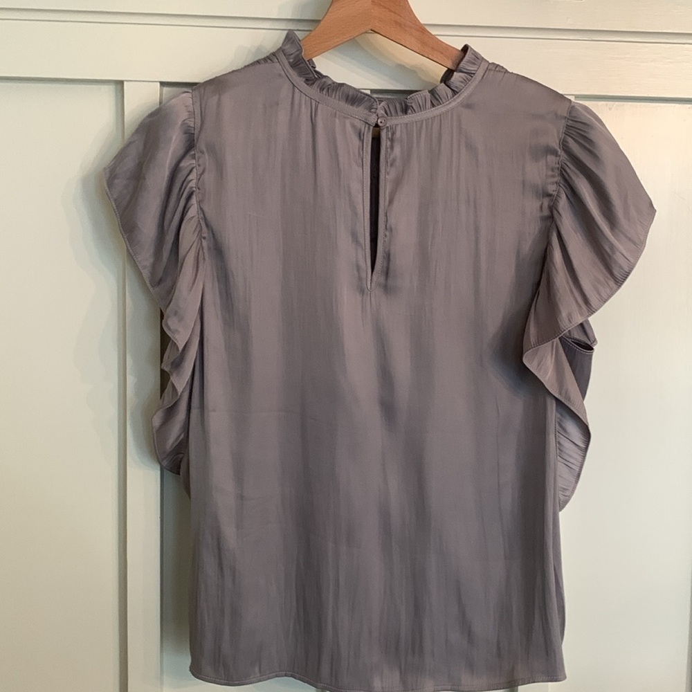 Joie Soft Pearl Grey Mauve Satin Flutter Sleeve B… - image 5